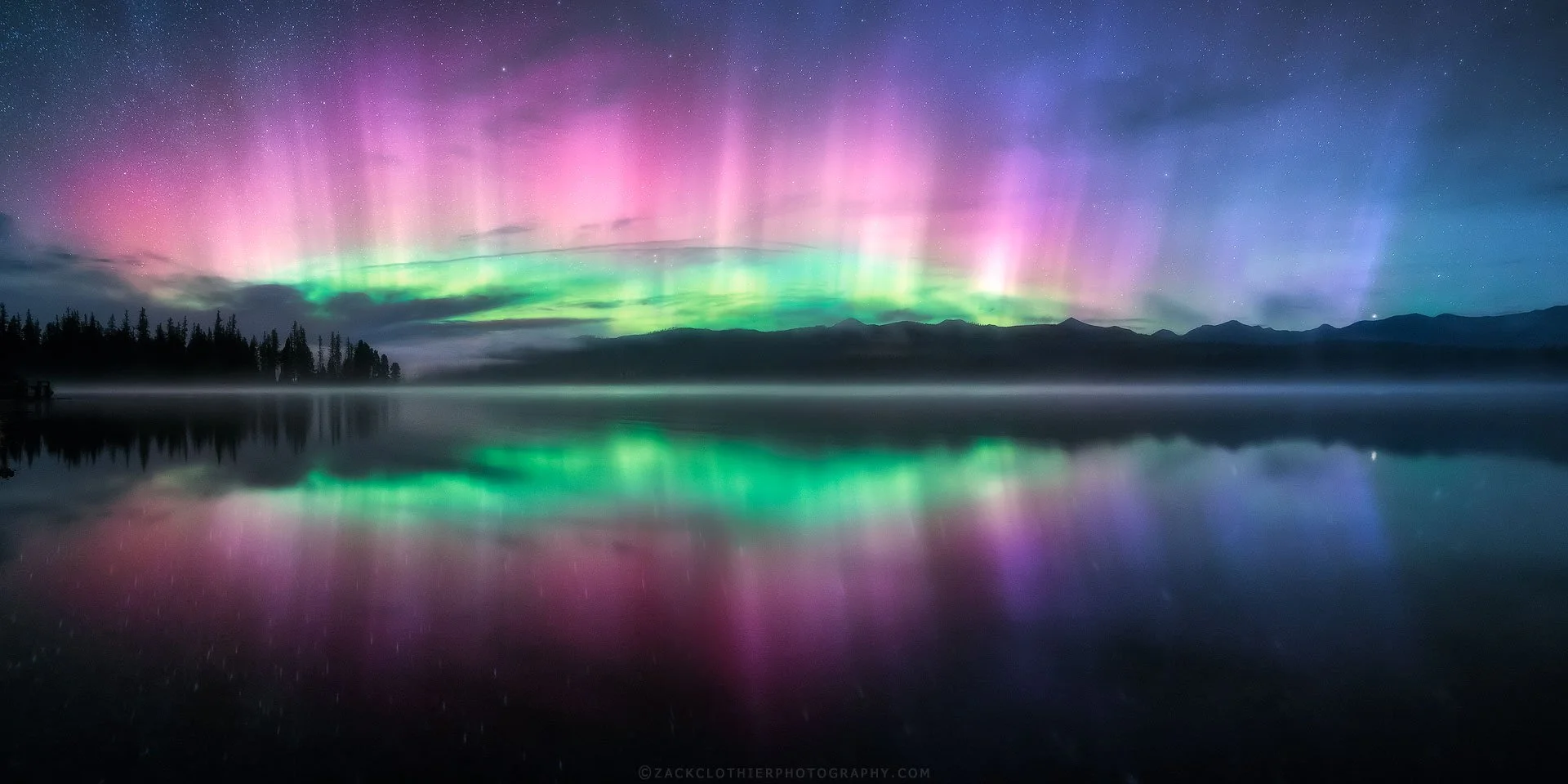 "NIGHT OF WONDER" - Auroras over Seeley Swan Valley Montana Panoramic Fine Art Print by Zack Clothier Photography