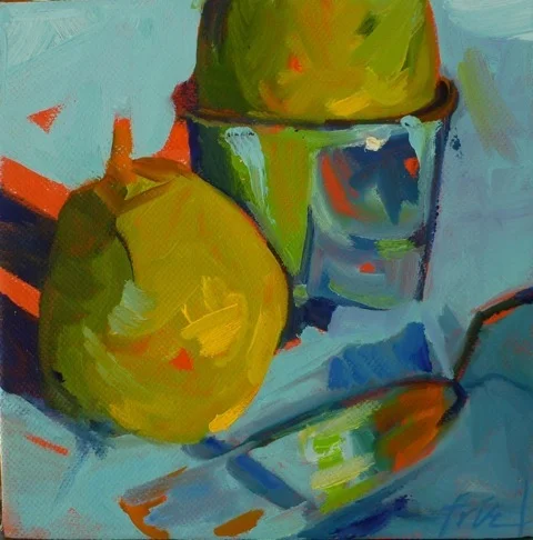 Pears and Pallete Knife
Oil on Canvas
6" x 6"
SOLD
