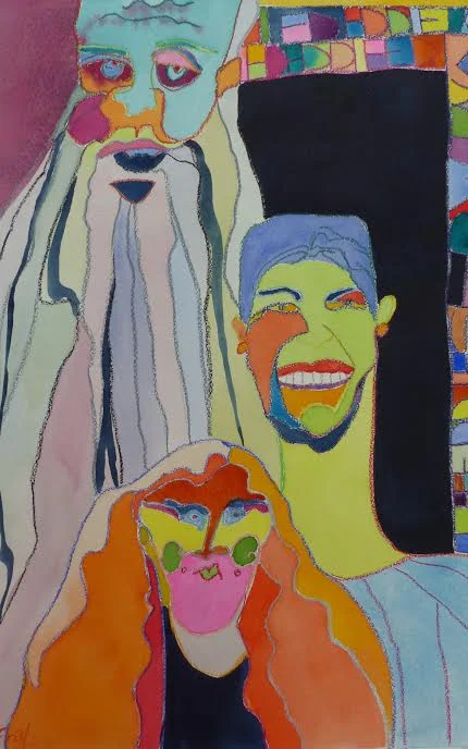 Ed, Eddie, and Edwina Watercolor and Oil Pastel 22"x30" $1000