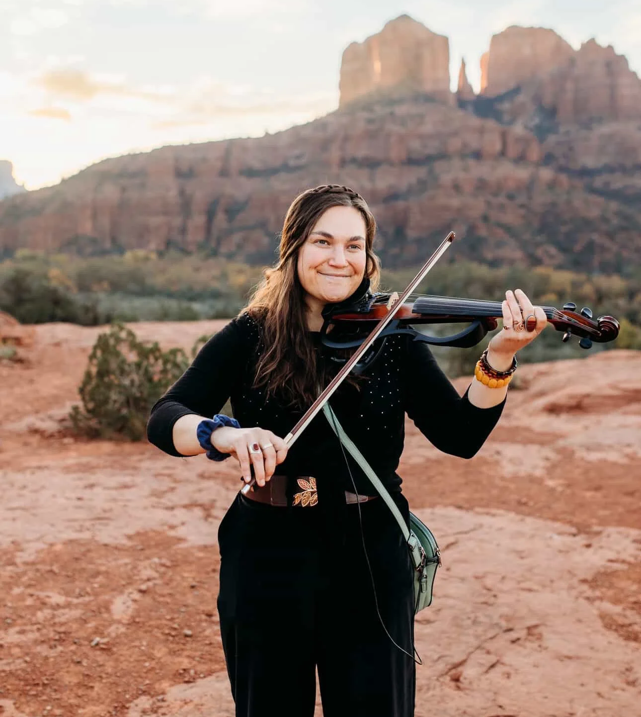 Sedona wedding violinist performing live music during an intimate wedding ceremony.