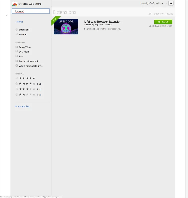 LifeScope Extension in Chrome web store