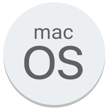 MacOS logo, circle with the words 'mac OS' in large font and 'mac' in smaller font above 'OS'.