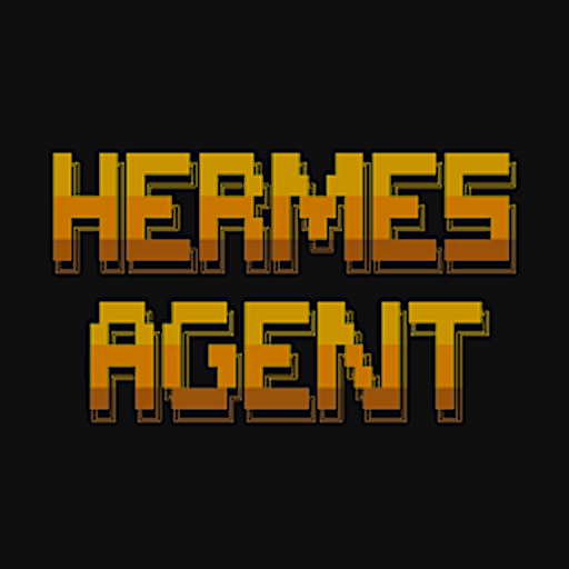 Pixelated text reading 'HERMES AGENT' in yellow and brown on a black background.