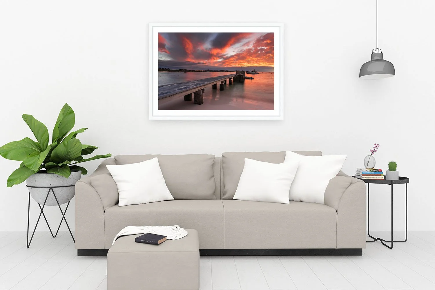 GEORDIE BAY - JETTY FLAMES - FRAMED PRINT WHITE.jpg