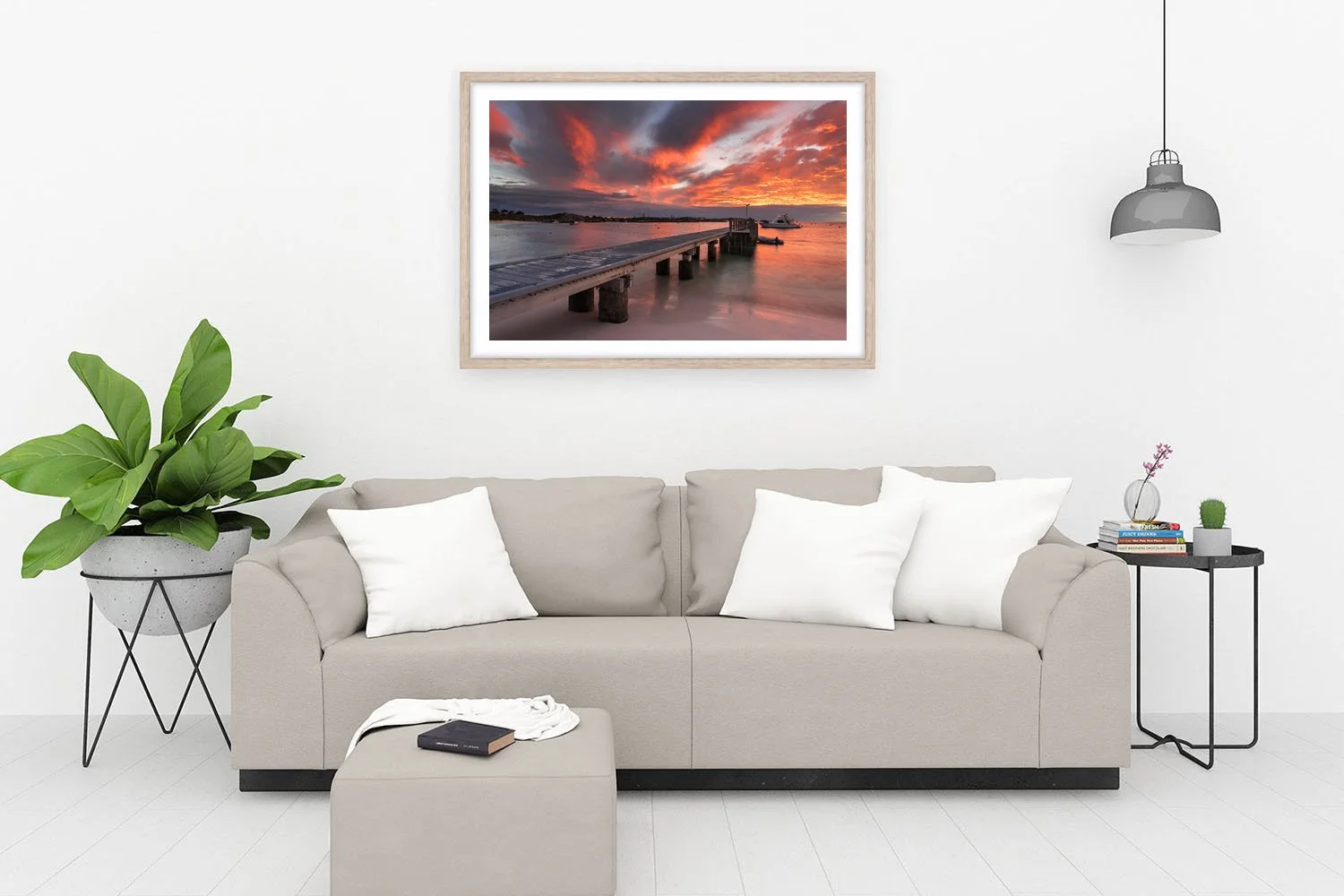GEORDIE BAY - JETTY FLAMES - FRAMED PRINT OAK.jpg
