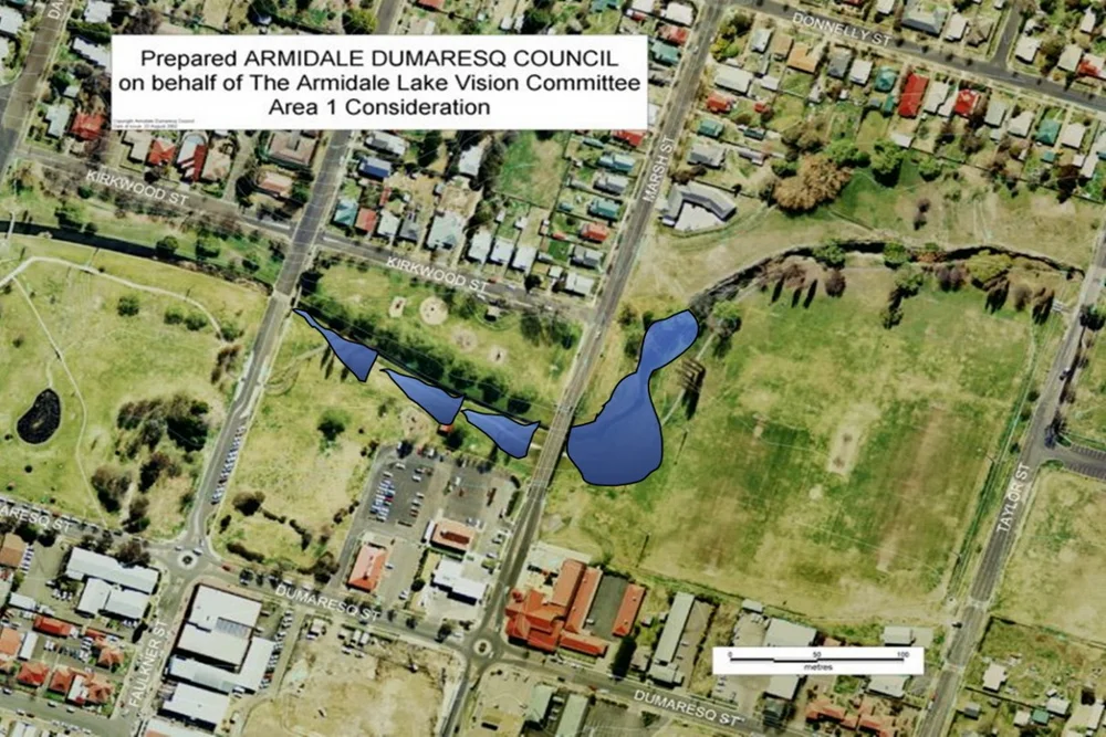 Candidate area 1 - near Marsh St and Stephens bridge - proposed by Armidale Lake Vision committee in 2002