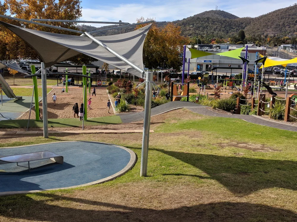 Looking down over the flying fox area (with green poles)