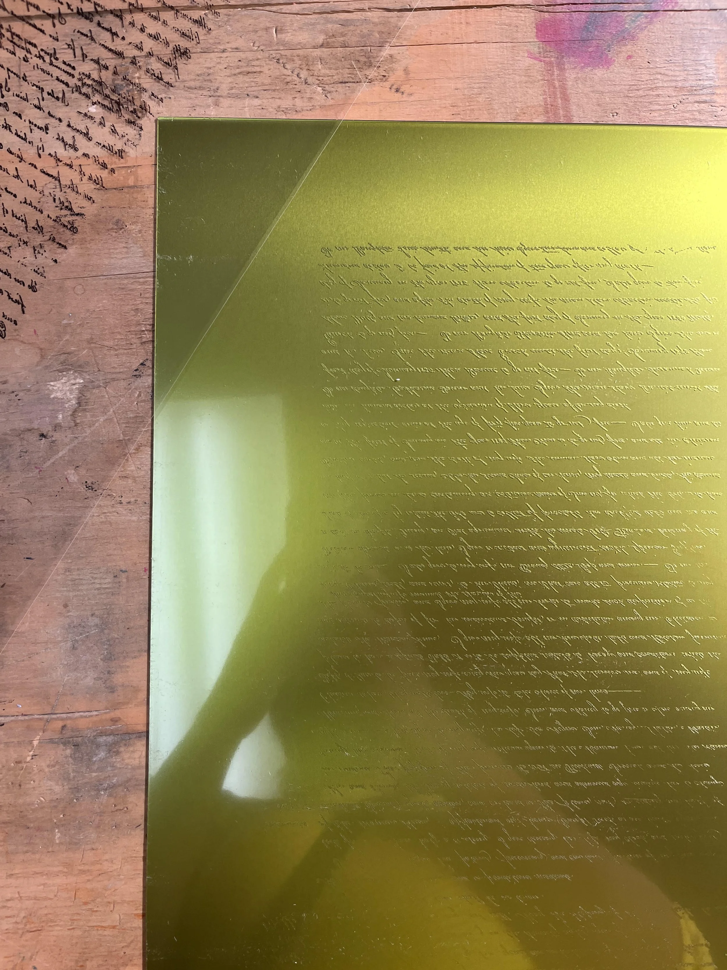 Creating a photopolymer plate of the text in the 1835 will listing the dates several of my ancestors would be freed.