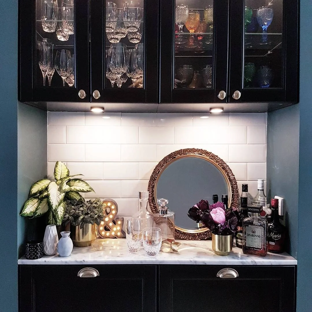 Ampersand light - Hobby Craft ..... Brass plant pots - HM Home ..... Decanters - LSA ..... Grey vase - Cox & Cox ..... Crystal - Waterford