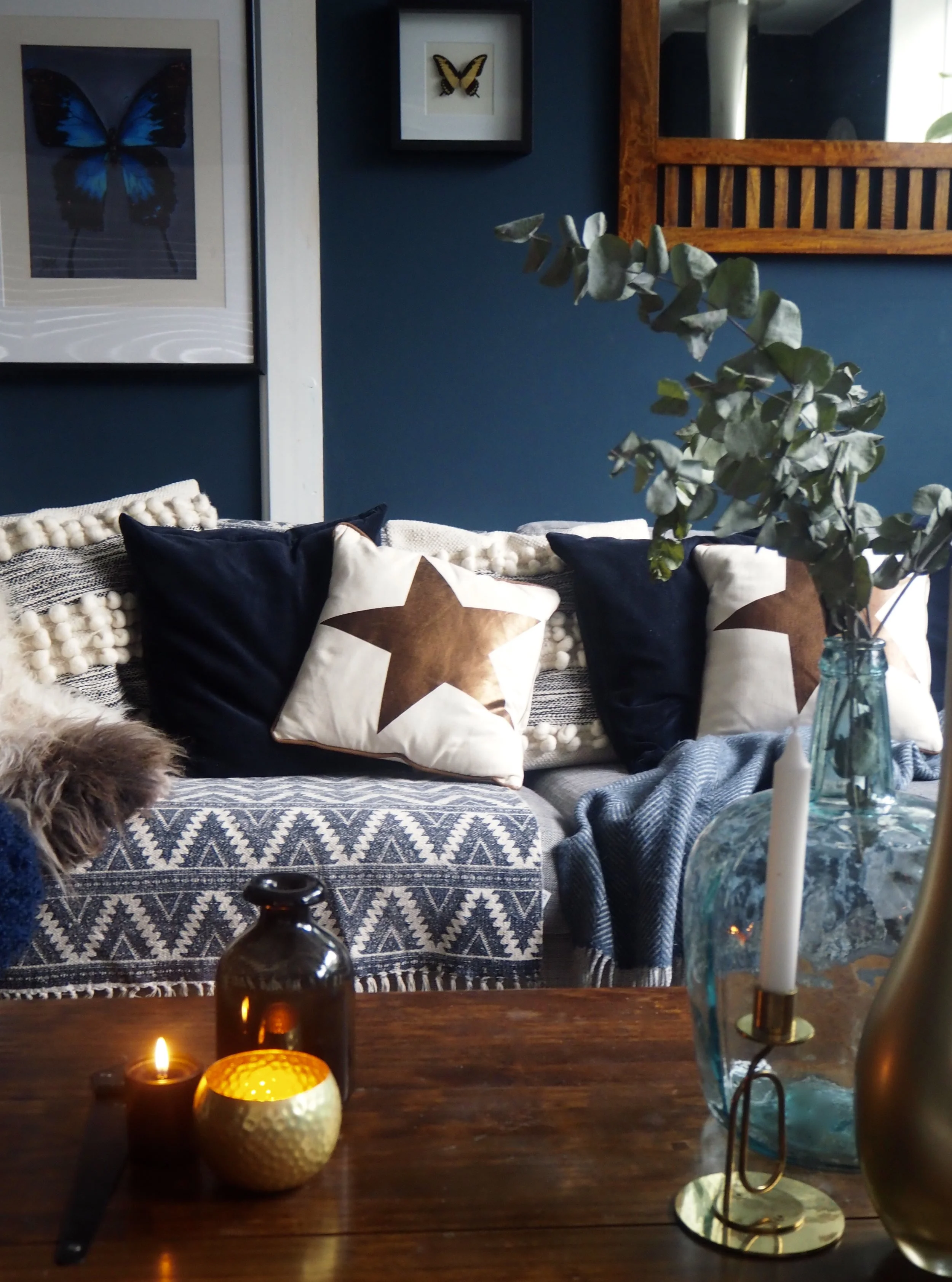 I love these copper star cushions on my sofa....