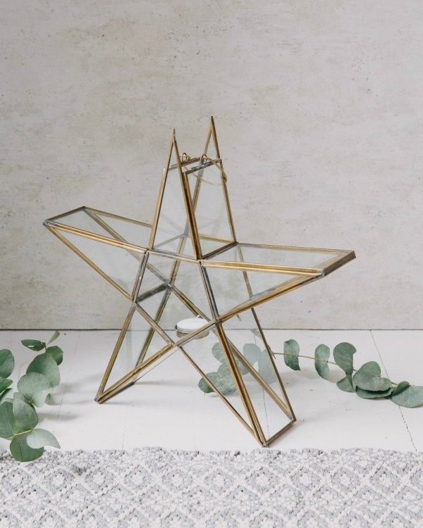 Rustic Standing Star Tealight Holder (medium) - £44.95 Each one is handmade in glass and brass with an antique finish. (35 x 37.5 x 8cm) www.roseandgrey.co.uk
