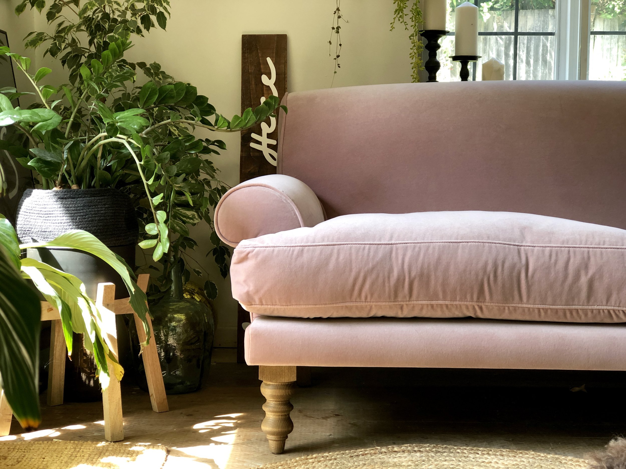 One Pink Velvet Sofa..... Styled three ways — HORNSBY STYLE