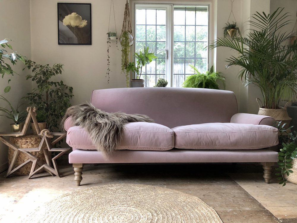 One Pink Velvet Sofa Styled Three