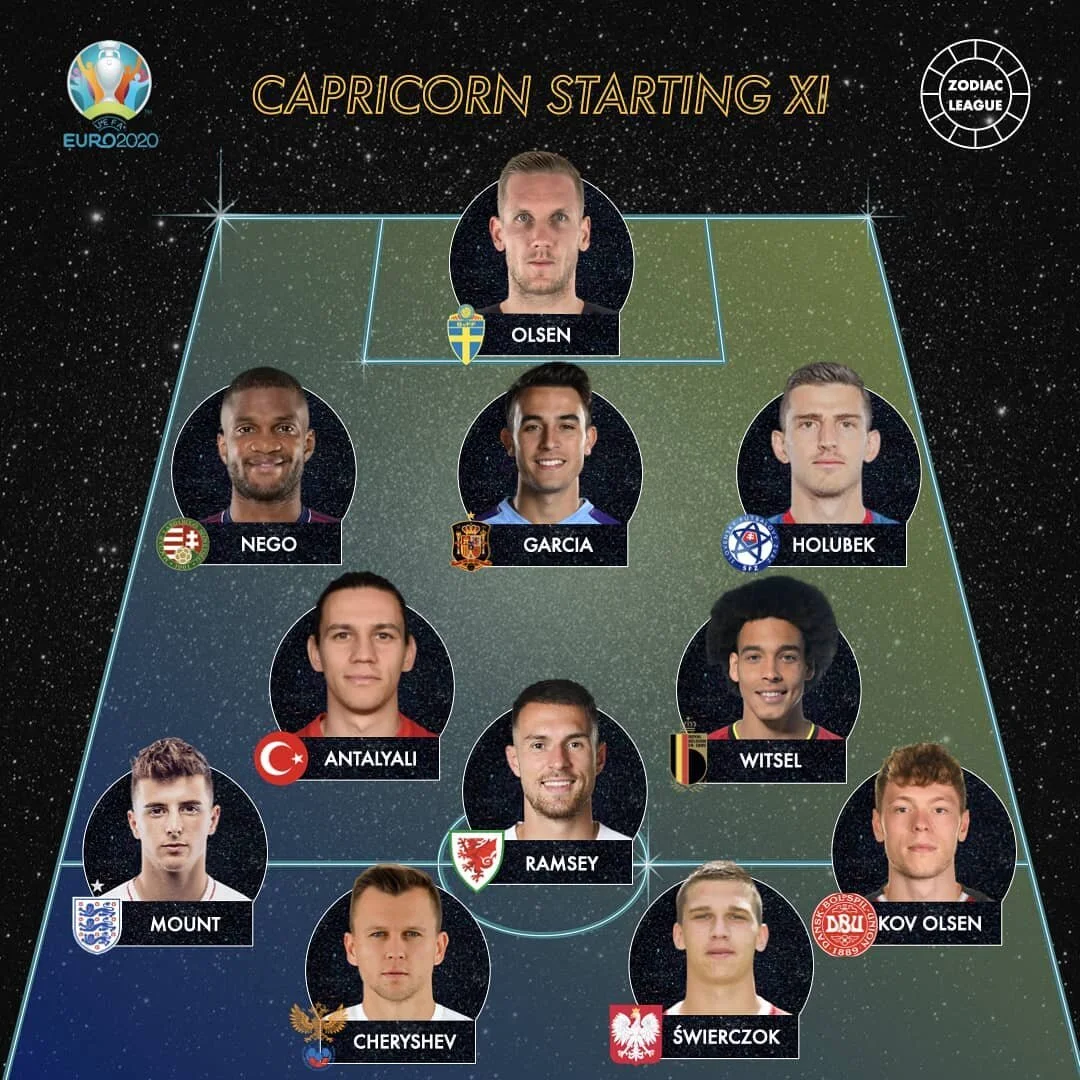♑ 10/12 &bull; Capricorn starting XI 

🏆 Which sign is going to win the 2021 European Zodiac League? Discover the twelve teams that are going to compete. 

#euro2021 #euro2020 #sweden #olsen #hungary #nego #espana #slovakia #turkey #antalyalı #belgi