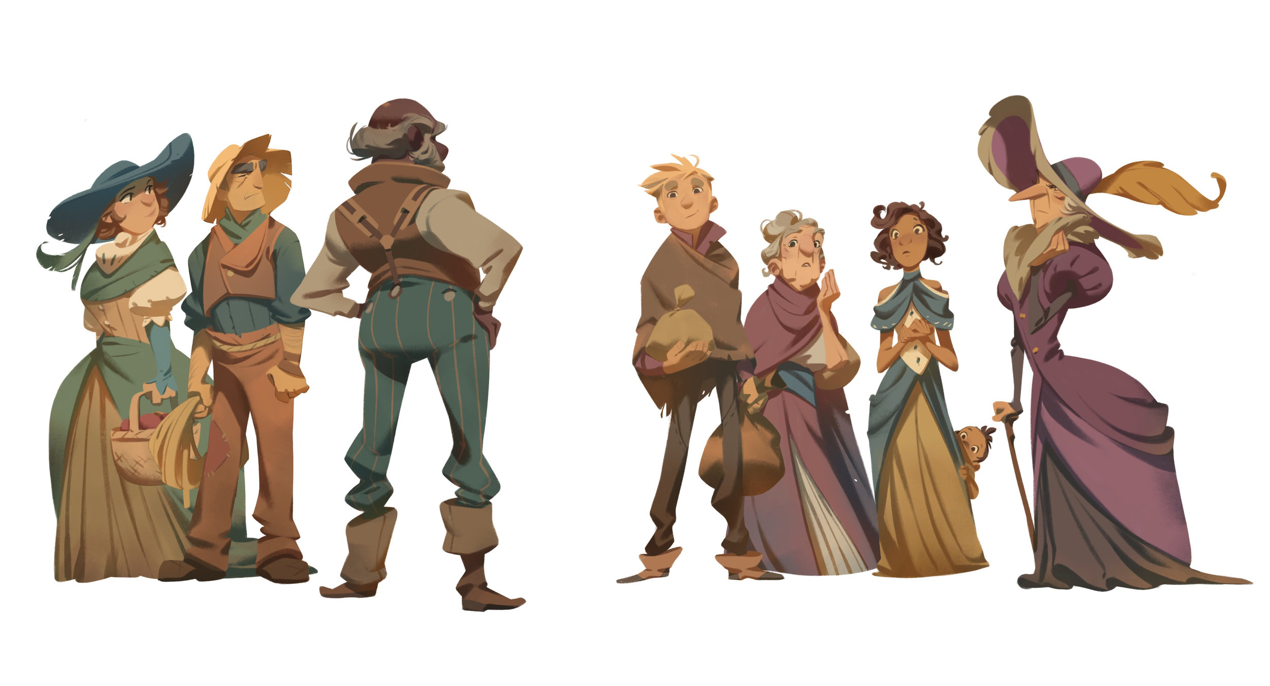 Glipwood townsfolk for use as 2D puppets in the finished short.