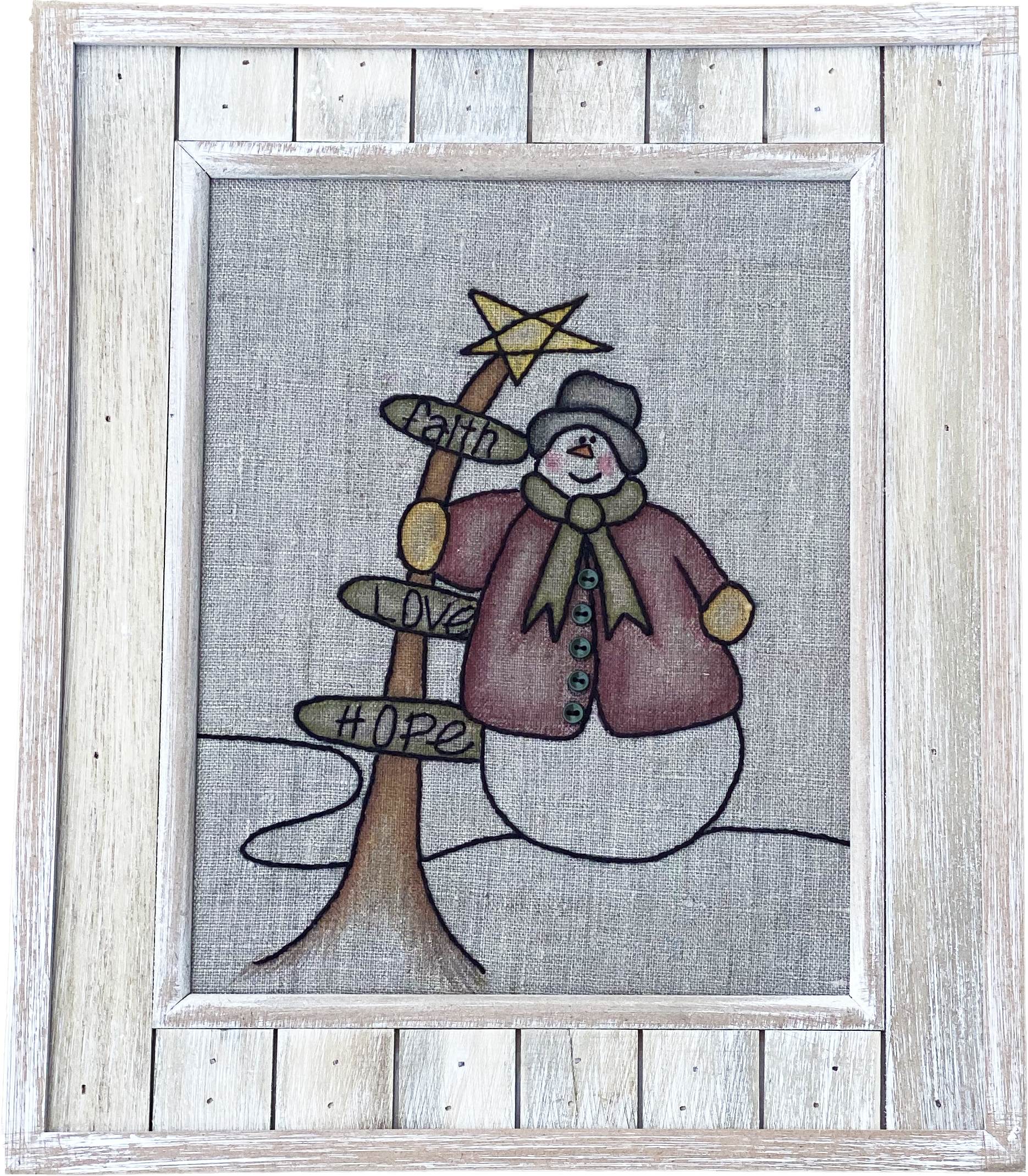 Pre Printed on Rustic Linen of Snowman