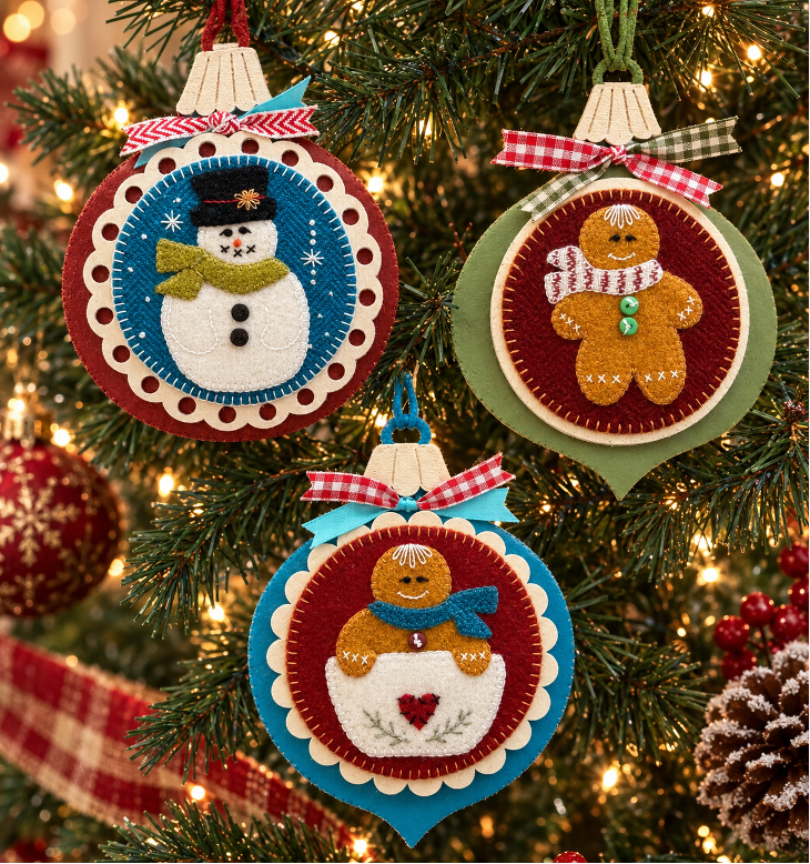 Rustic Holiday Friends – Wool Appliqué Ornament ePattern