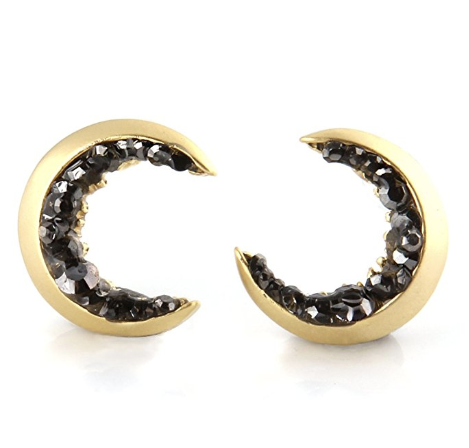    Crescent Moon and Black CZ Earrings   – $17.50 