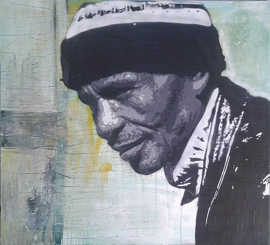 ' Uncle Joe Man' , Ludumo Maqabuka, Mixed media on canvas, 1000 x 1100 mm.