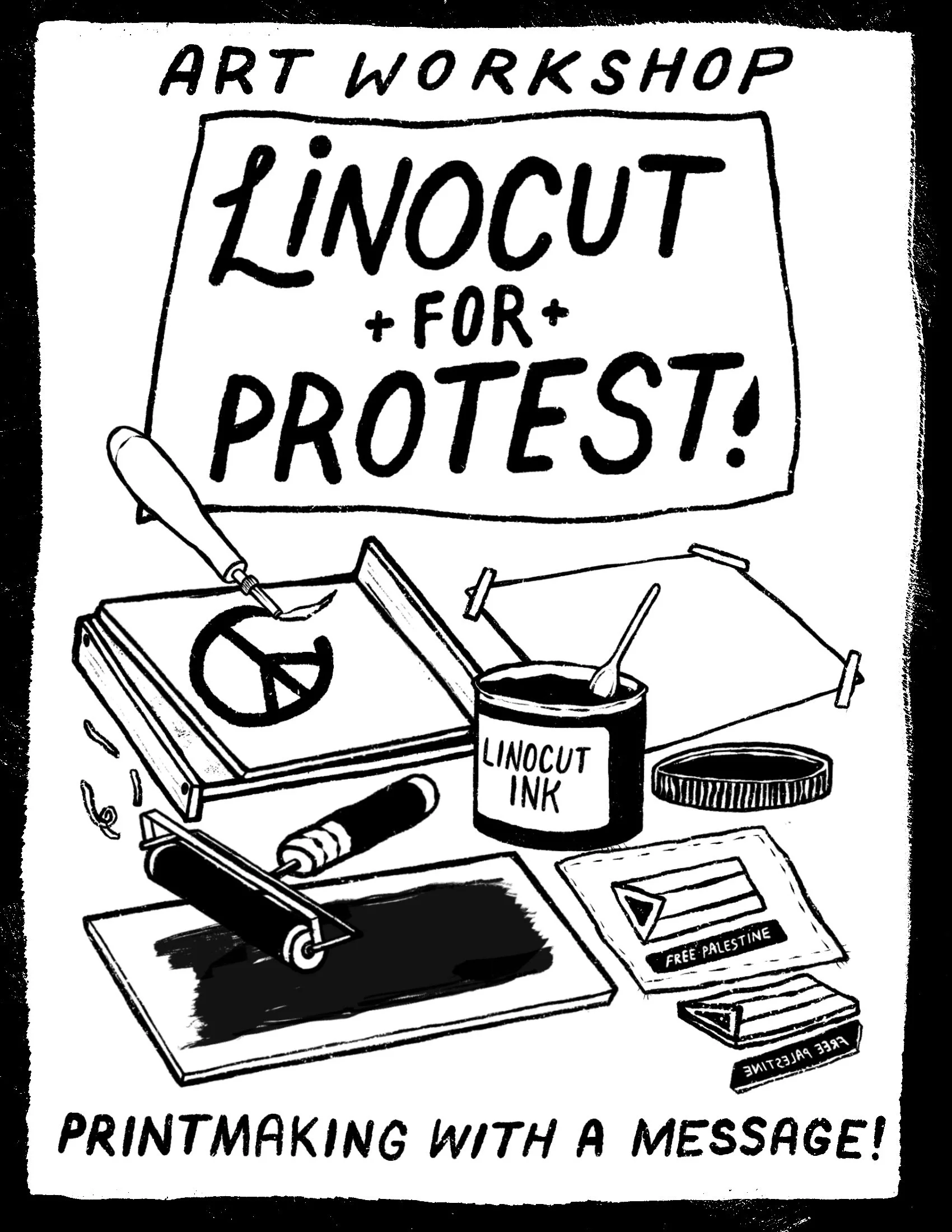 Linocut for Protest Zine