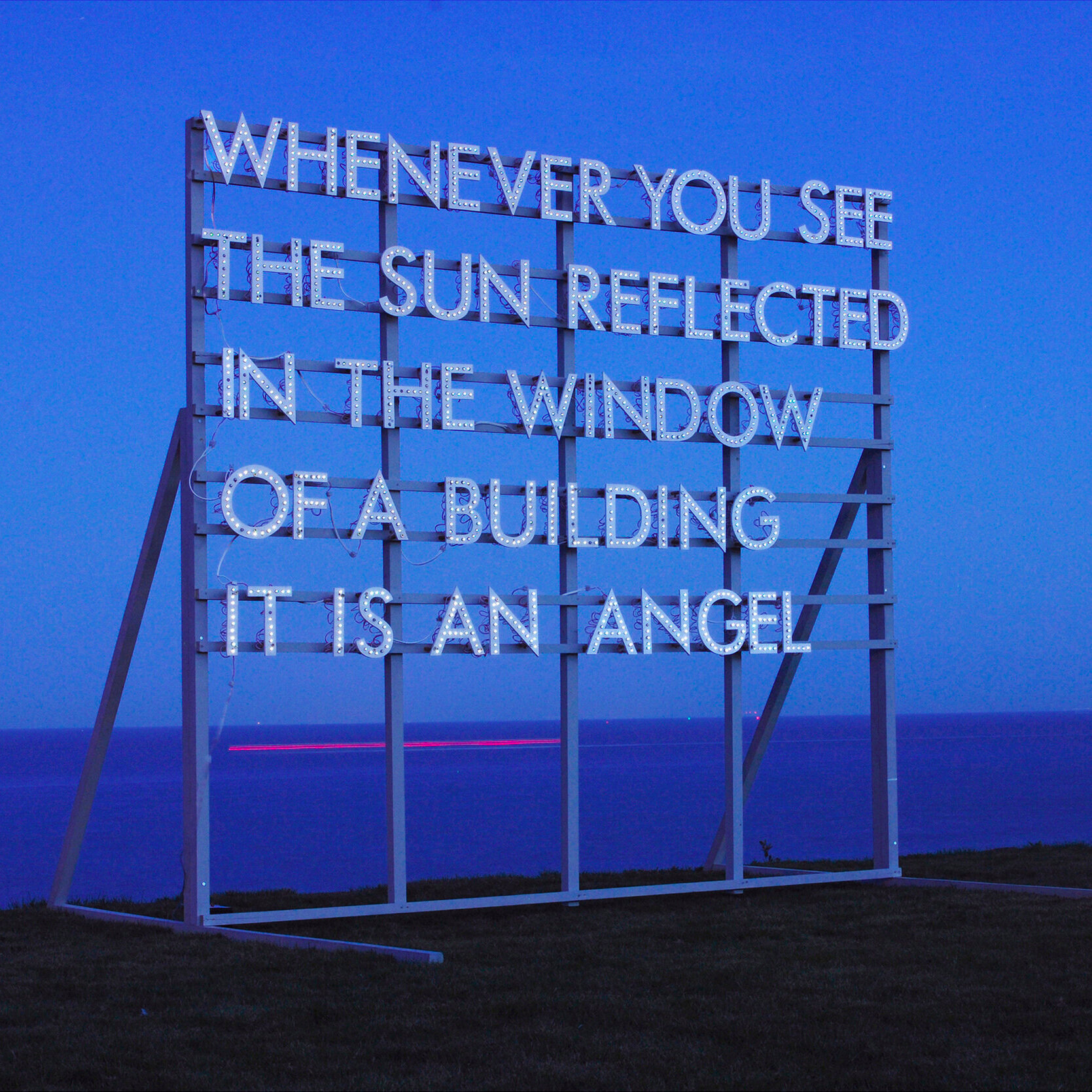   Robert Montgomery  Whenever You See The SunWhenever You See The Sun,    Oak, green polymer and 12volt LED lights 270 x 280cm 4 Ed. + 1 AP 