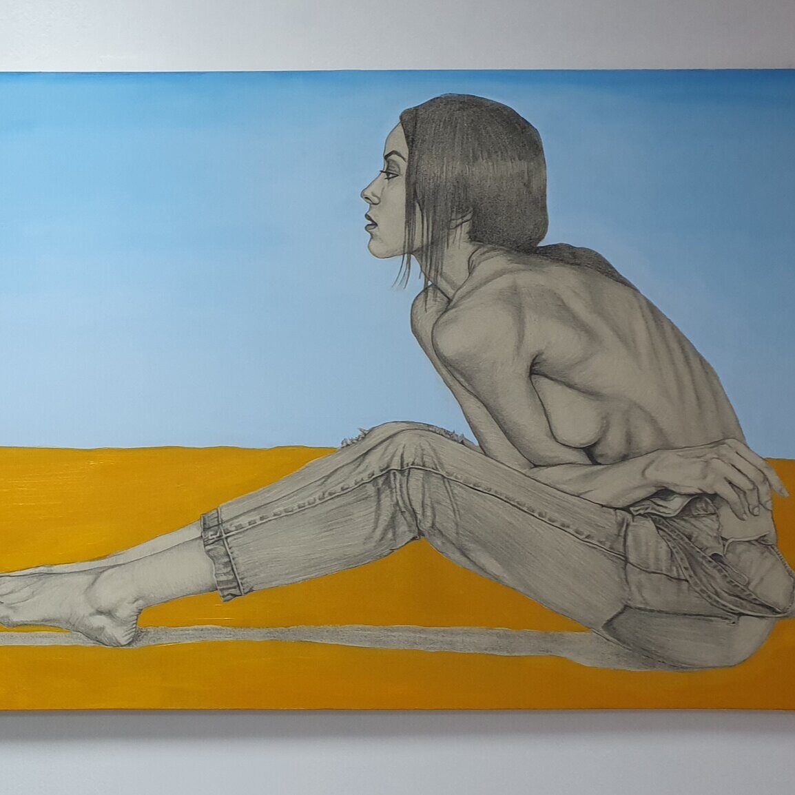    David Mendoza       Contemplación   , 2019 Grafito y acrílico sobre tela  260 x 80 cm Fixed Project Lima 