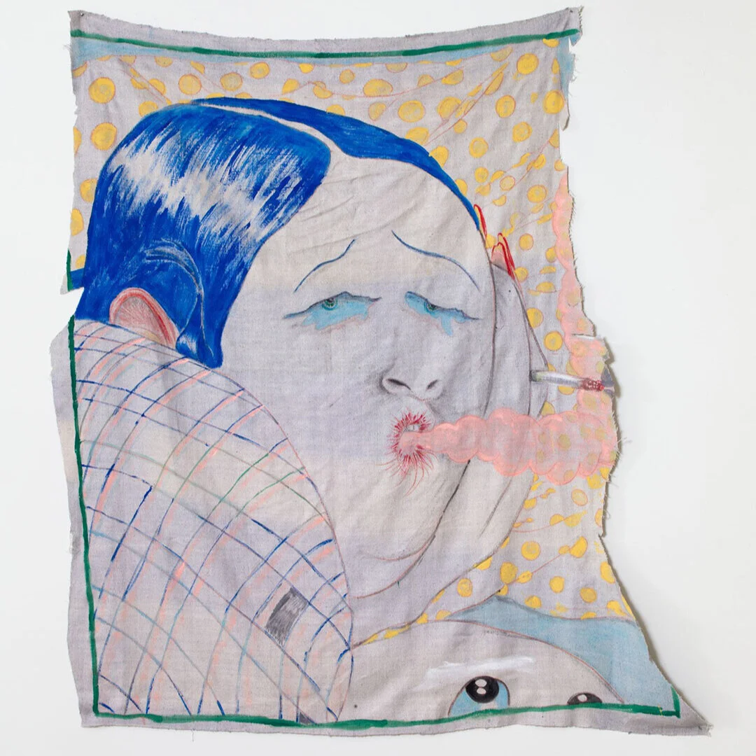 Dasha Shishkin  Shame of Parenthood   ,  2019 Sanguine, acrylic on cloth 48 x 43,75 in Fridman Gallery