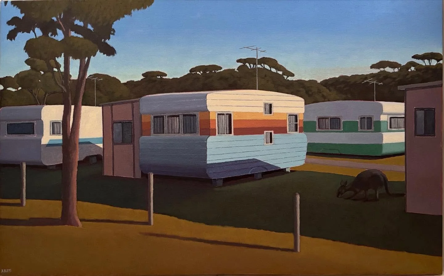 Recently completed painting, &ldquo;Van Park&rdquo;, 51cm x 81cm, oil on linen. While some considerable artistic license, (which is the whole point really), thanks as always @surfsidecudmirrahbeach for the inspiration