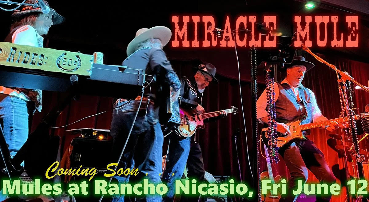 Coming Soon . . . Mules at Rancho Nicasio, Friday June 12