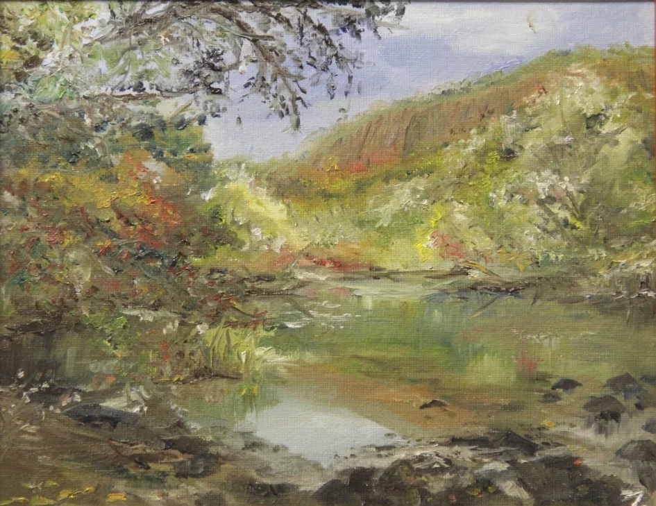  A chilly autumn afternoon at New Haven’s East Rock, a very special place to me.  Gifted to dear friend and Davenport College’s Administrative Assistant, Rhonda Vegliante.  Oil on canvas board, 2013, 10”x8” 