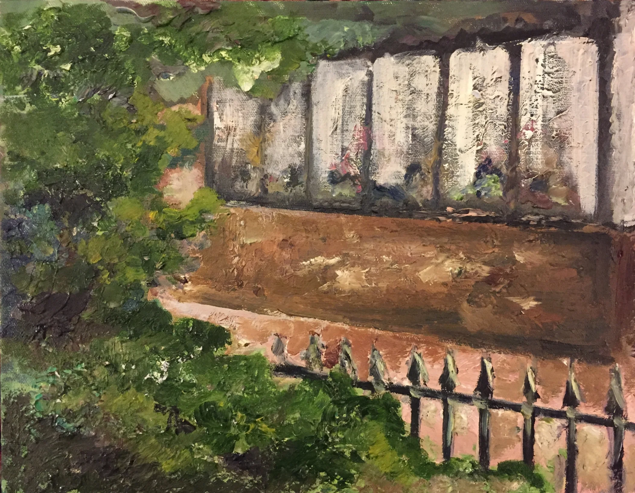  Garden on York St. and Chapel St., New Haven near the shops downtown.   Oil on canvas board, 2013, 16”x12” 