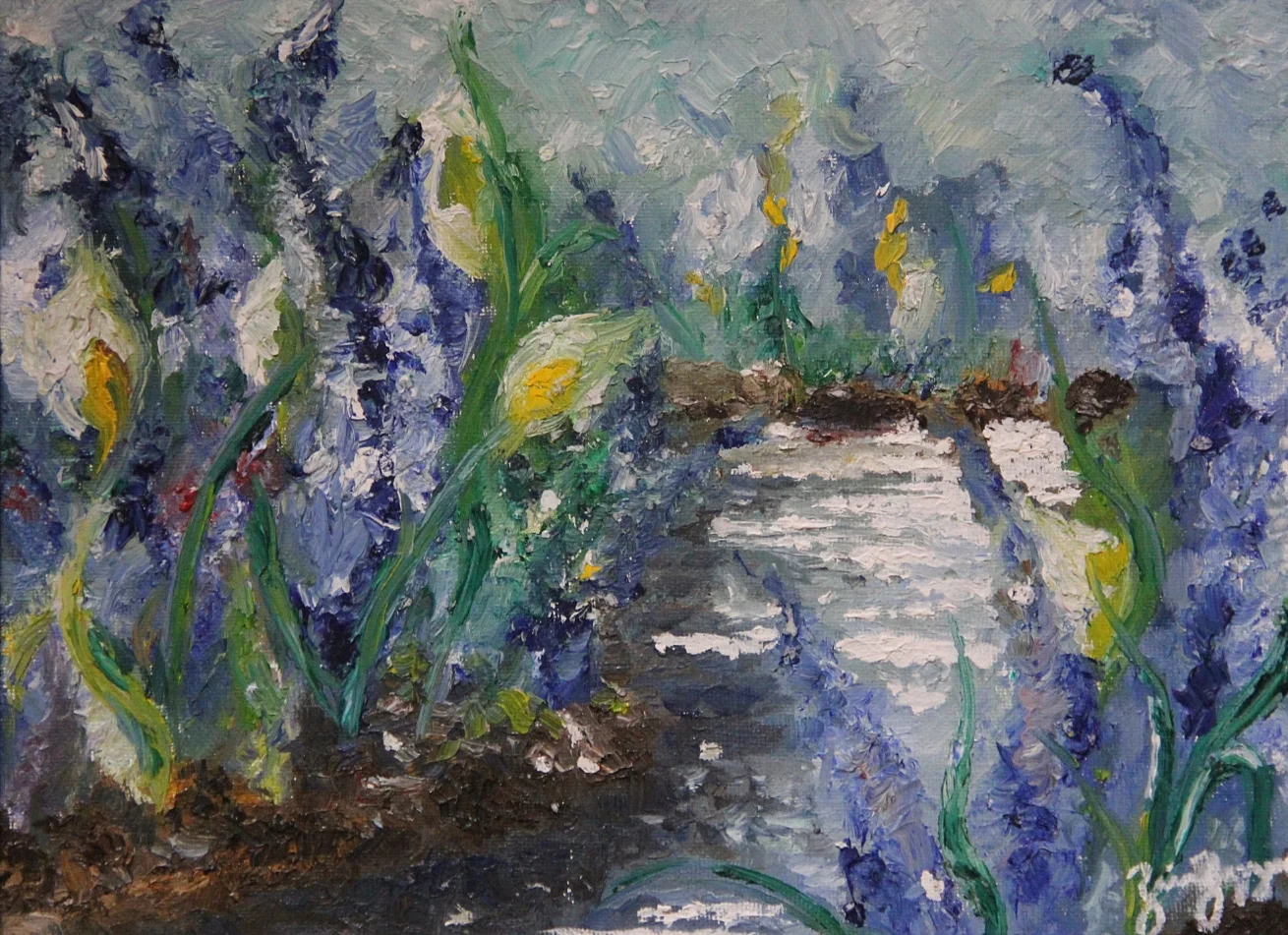  Springtime flowers!   Gifted to dear friend and Davenport College Administration, Barbara Munck.  Oil on canvas board, 2013, 14”x11” 