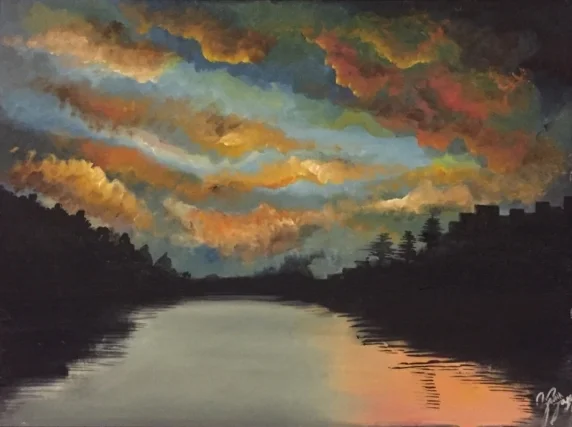  Quiet sunset on the water  Oil on canvas board, 2009, 24”x18” 