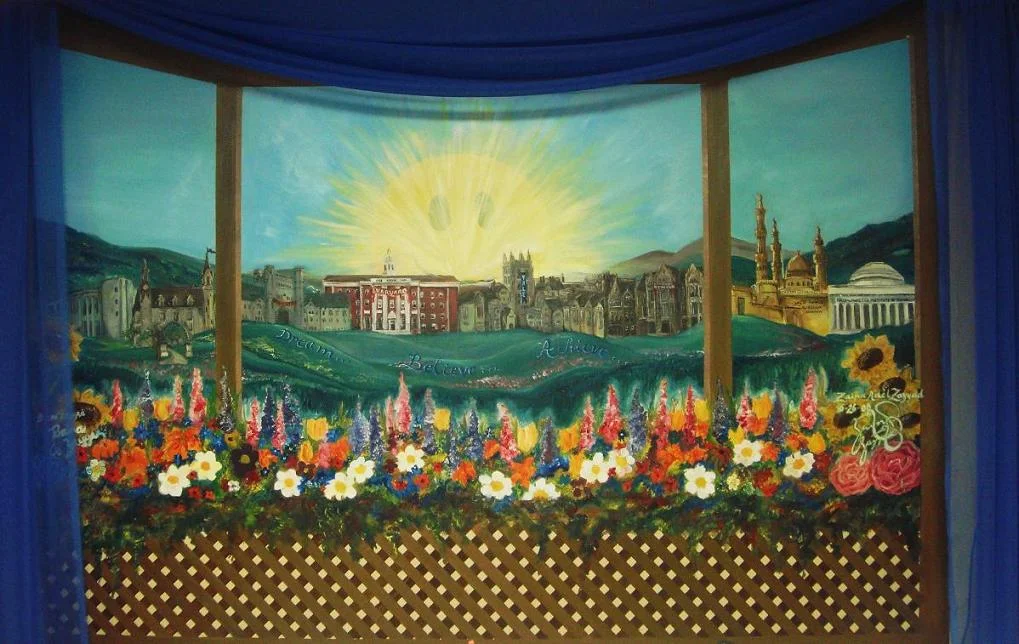  “Dream, Believe, Achieve” - painted in collaboration with my sister, Bana Zayyad, at Aqsa School  Oil Paint on drywall, 2009, ~6’x5’ 