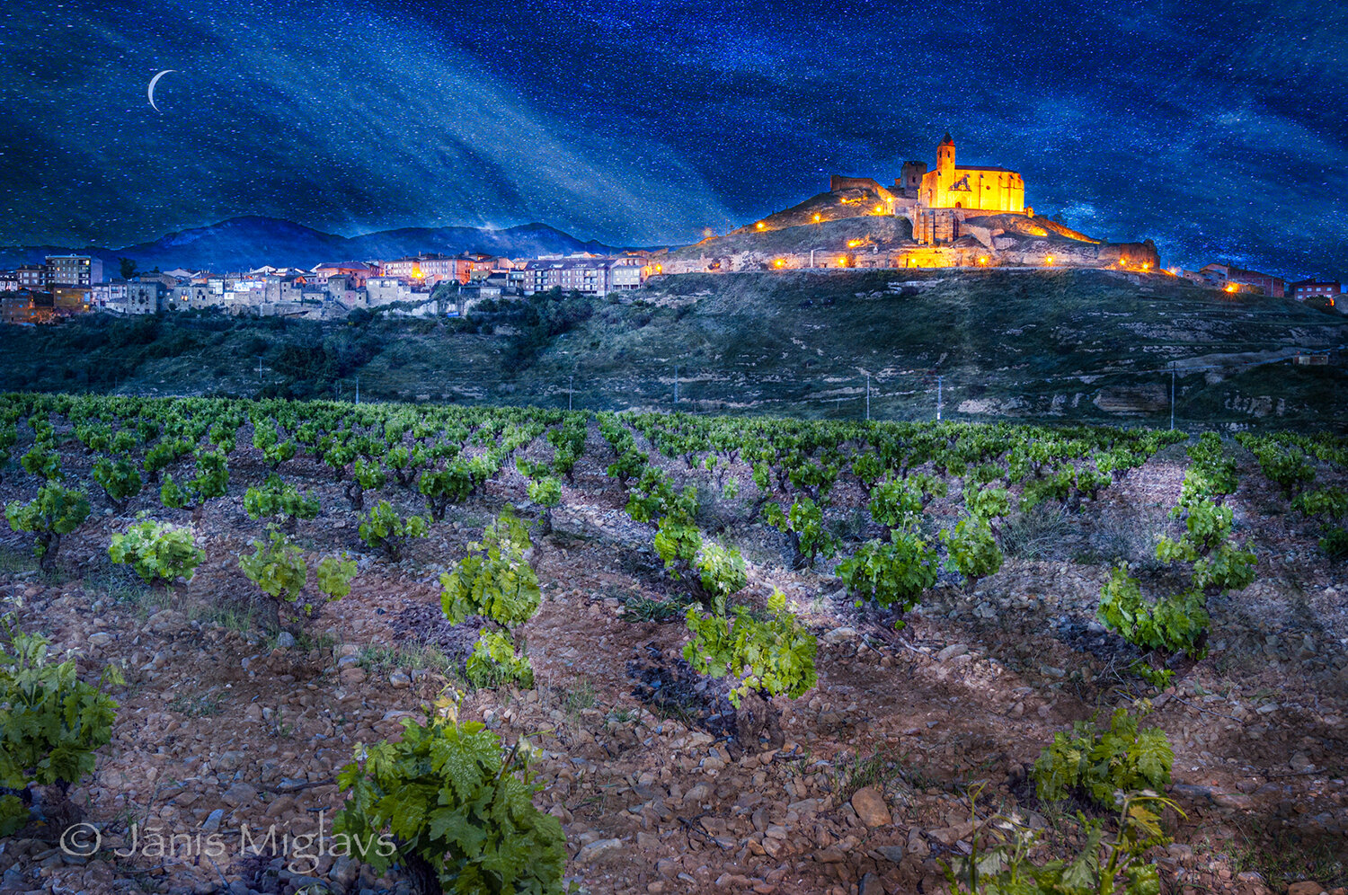 Crescent Moon over San Vicente vineyard, Spain