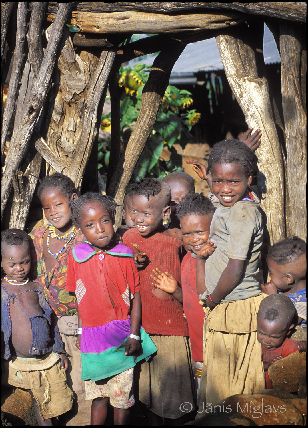 Konso tribe kids at Gate, Busso village,  Omo region, Ethiopia
