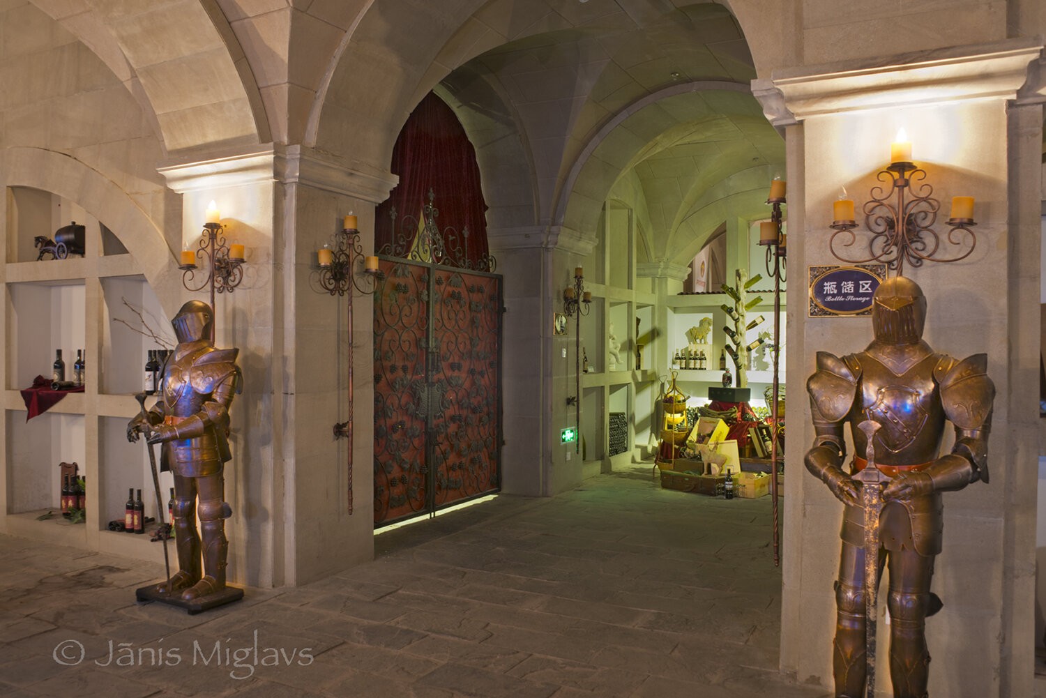 Of course, armor-clad statues guard the tasting room at Chateau Changyu Moser XV winery.