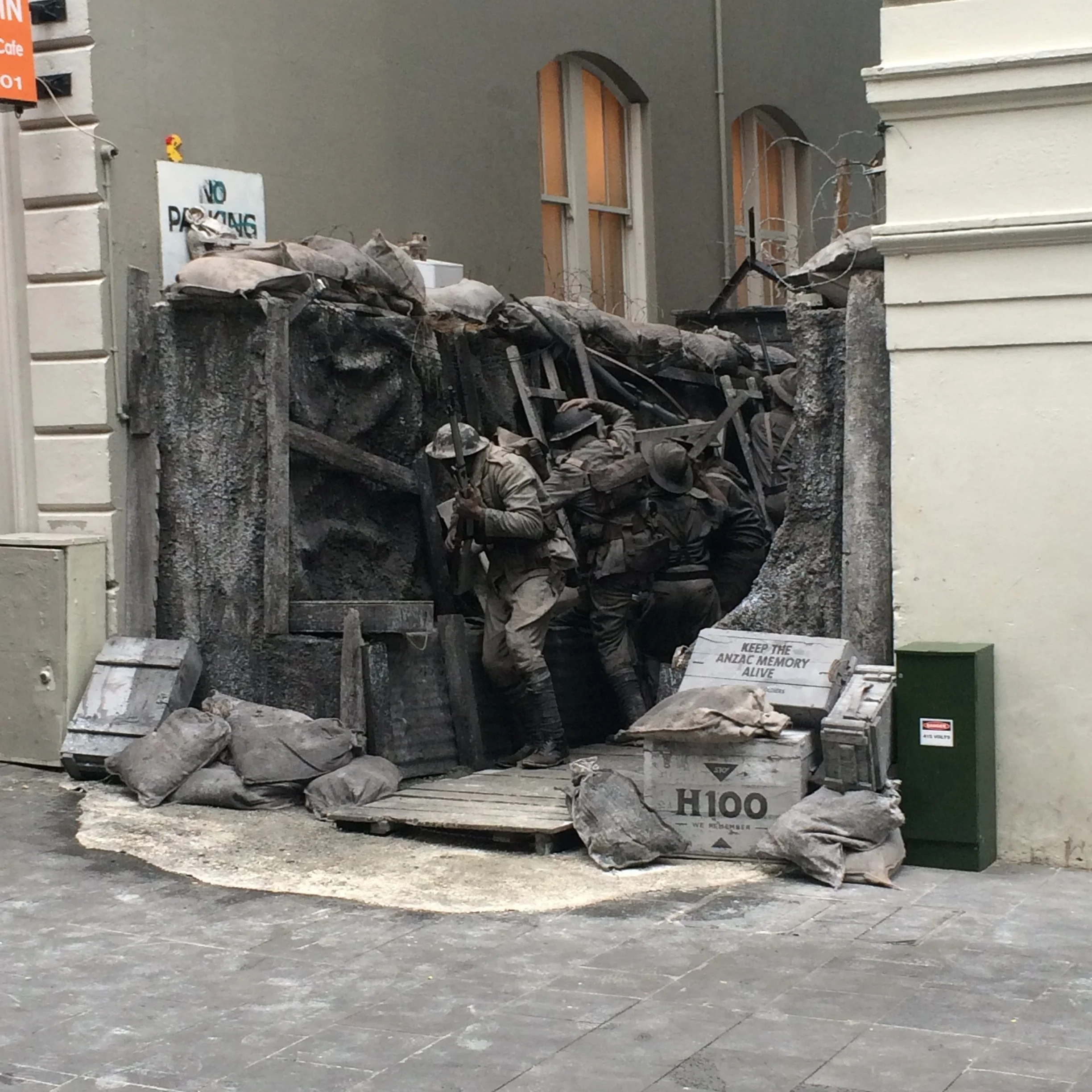 Anzac Day - Greyscale trench on Lorne St, Auckland CBD