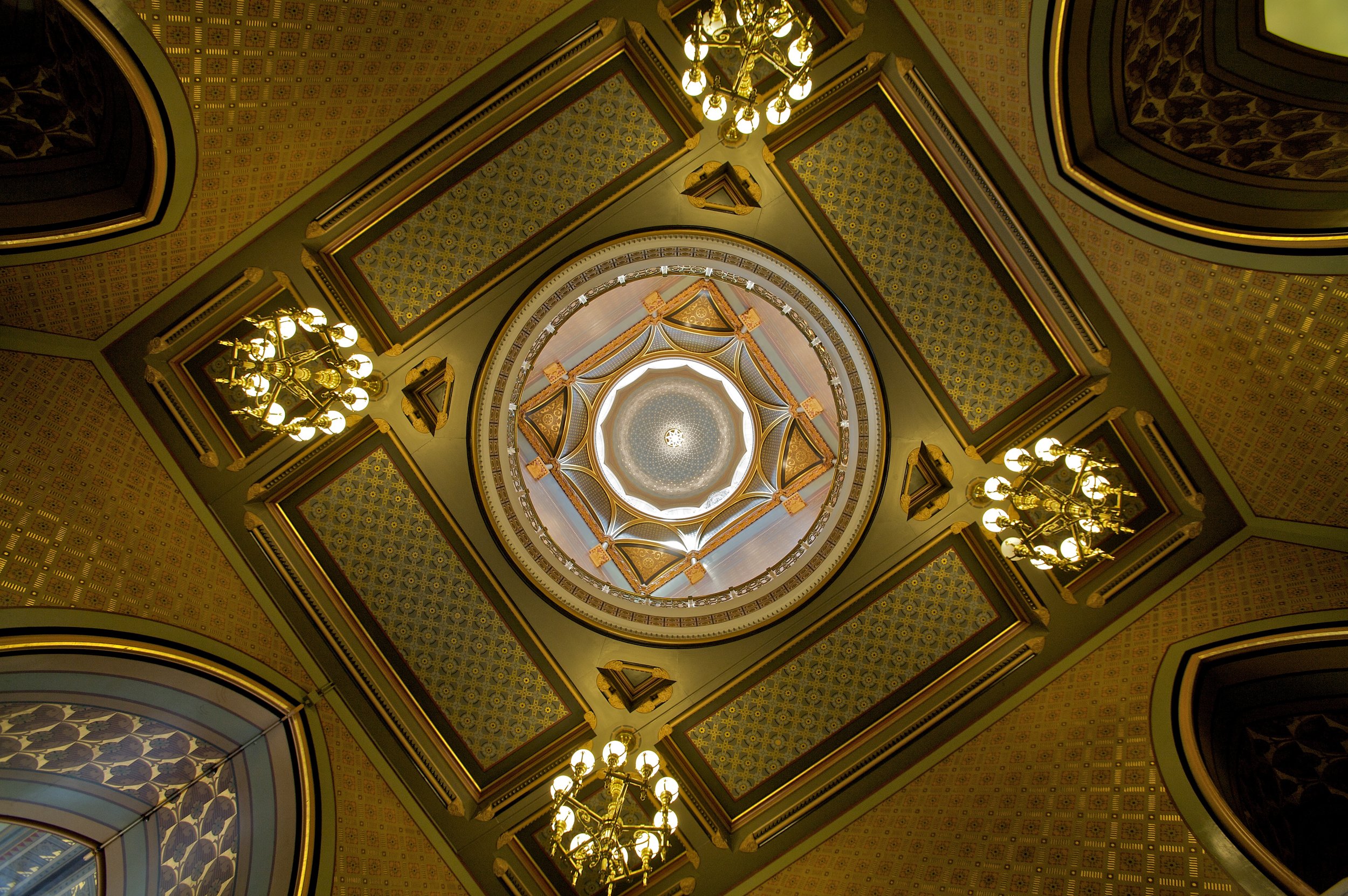 Looking up into the square rotunda of the Connecticut state capitol - 16mm, Canon 5D.