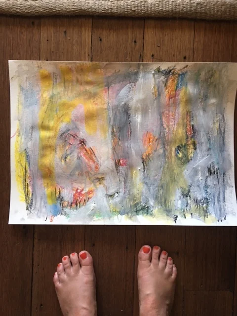 Mixed media drawing and feet