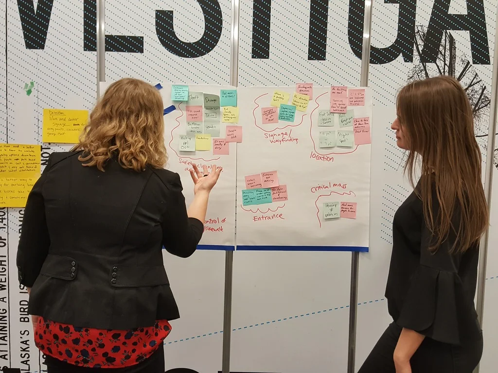 Julia Casey and Ciara Zervantian participate in a design thinking workshop held at the Anchorage Museum.