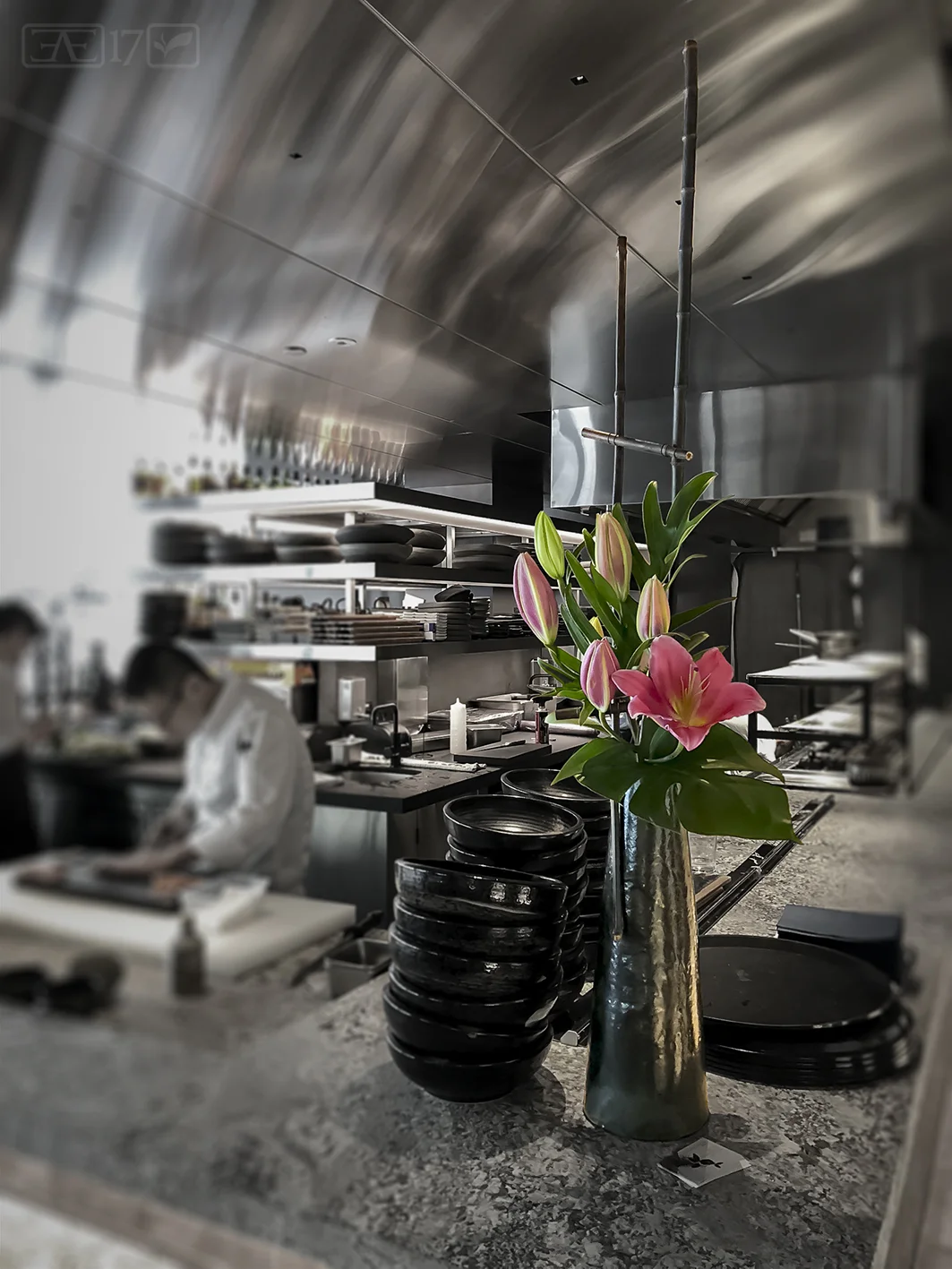 Arrangment at corner of kitchen bar - vertical focus