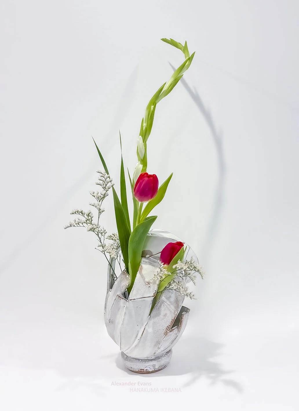 Tulips and gladiola in strap vase.jpg