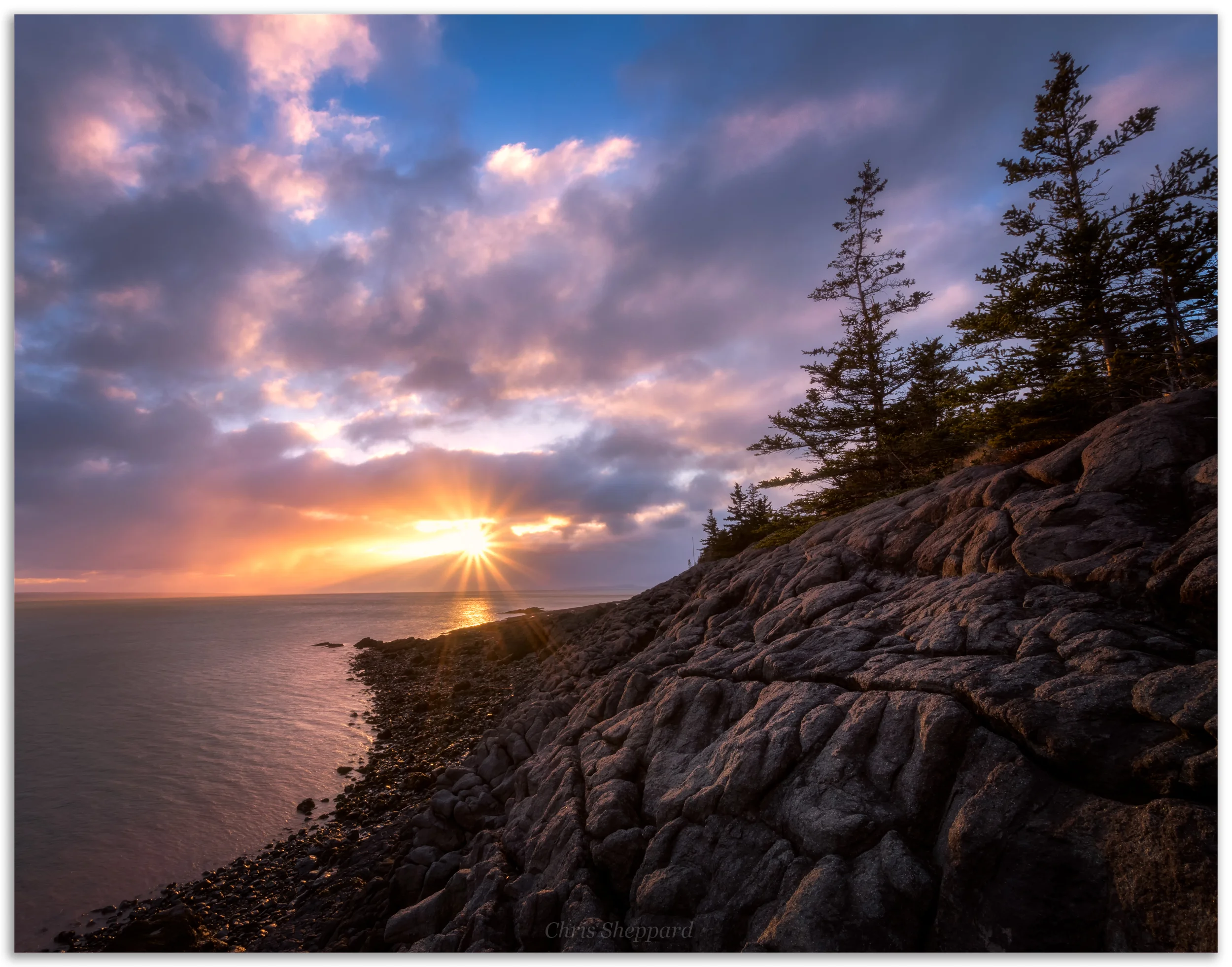 Sunset from the basalt ledge near Little Cove, Scots Bay.