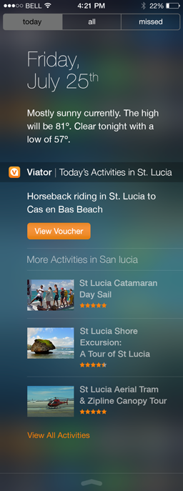 Viator's iOS 8 Today Feature iPhone Widget