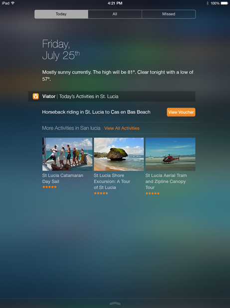 Viator's iOS 8 Today Feature iPad Widget