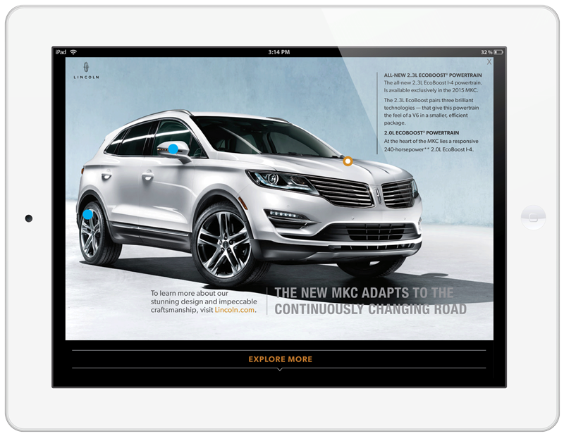Lincoln MKC Tablet Ad Experience Features Screen with Closed Menu