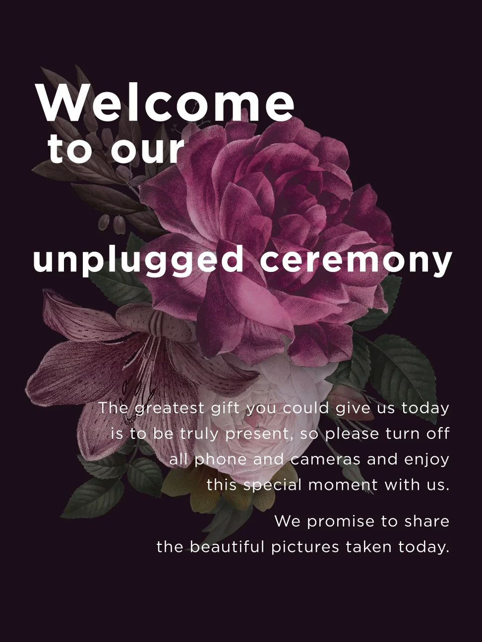 Unplugged Welcome Sign - Font colours customizable