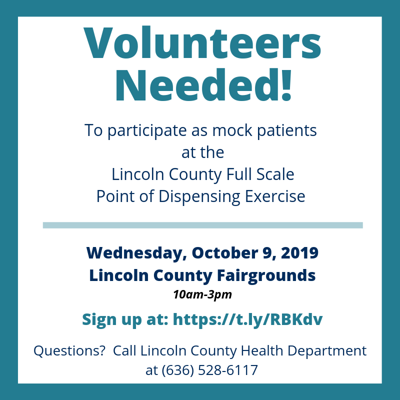 Volunteers Needed Wednesday, October 9th, 2019