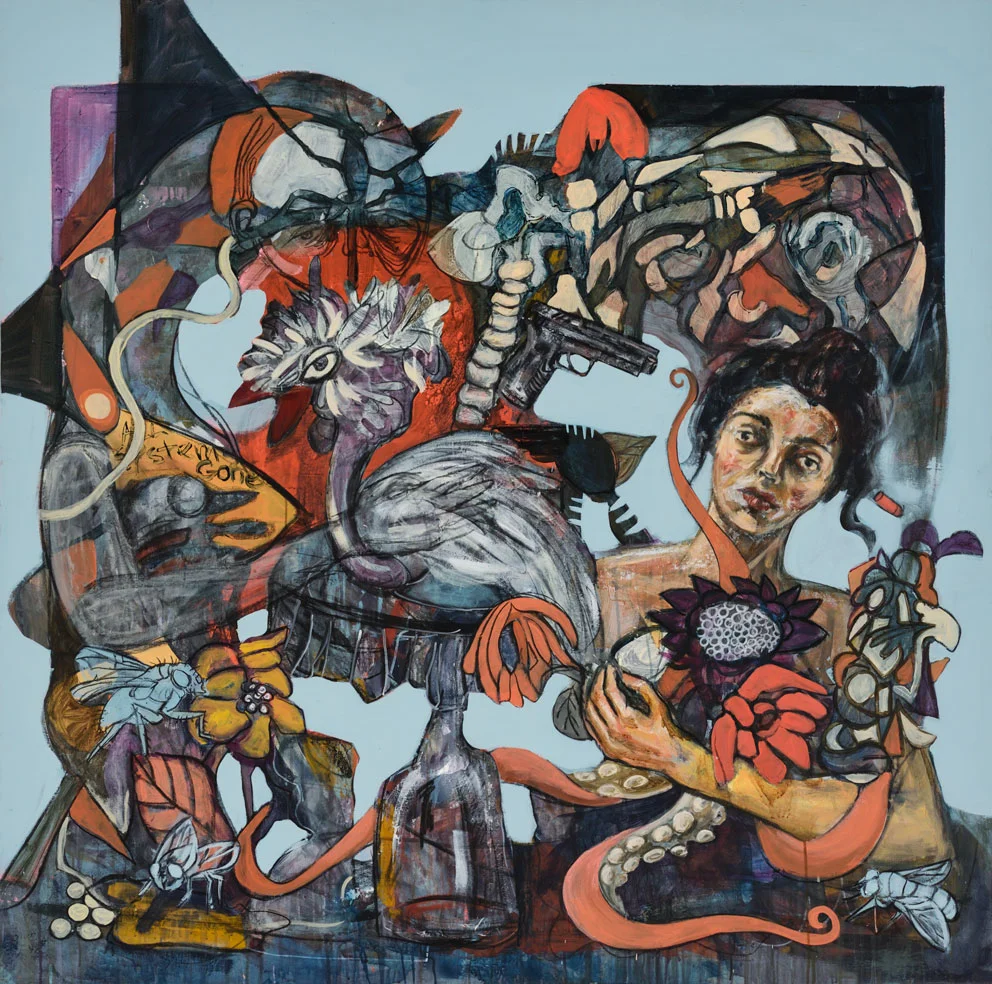 Over thinking-150 x 150 cm-Acrylic and charcoal on canvas-2017 –Dubai